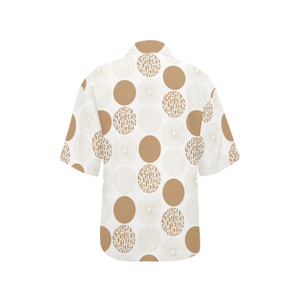 Gold Texture mushroom pattern Women's All Over Print Hawaiian Shirt