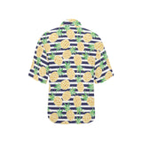 Pineapples pattern striped background Women's All Over Print Hawaiian Shirt