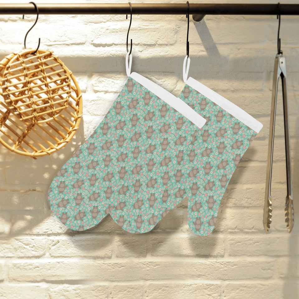 Hippopotamus Pattern Print Design 02 Heat Resistant Oven Mitts