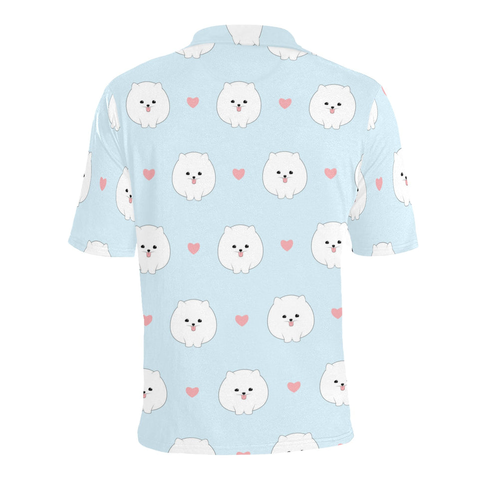 White cute pomeranian pattern Men's All Over Print Polo Shirt