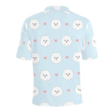 White cute pomeranian pattern Men's All Over Print Polo Shirt