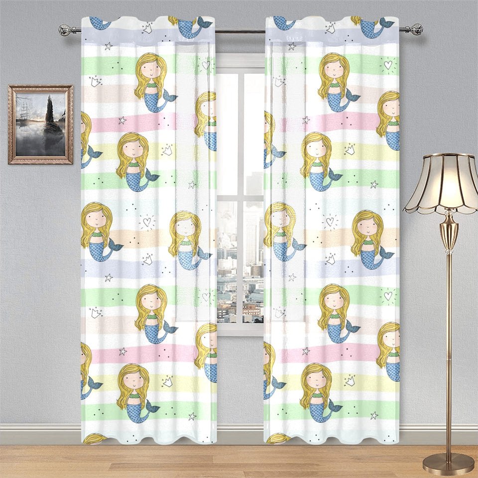 Cute hand drawn mermaid Gauze Curtain