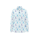 Blue Eiffel Tower Theme Pattern Print Design 01 Women's Long Sleeve Polo Shirt