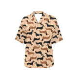 Dachshund floral background Women's All Over Print Hawaiian Shirt