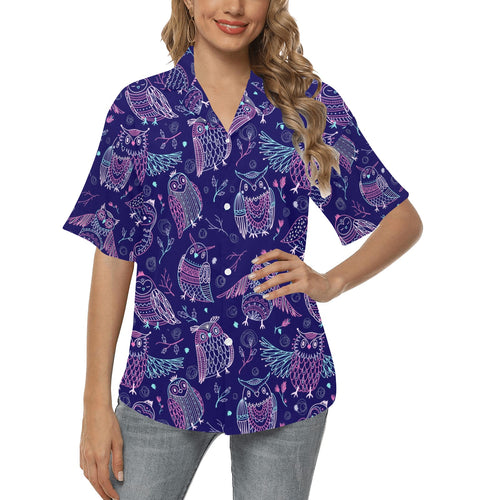 Cute owls pattern boho style ornament Women's All Over Print Hawaiian Shirt