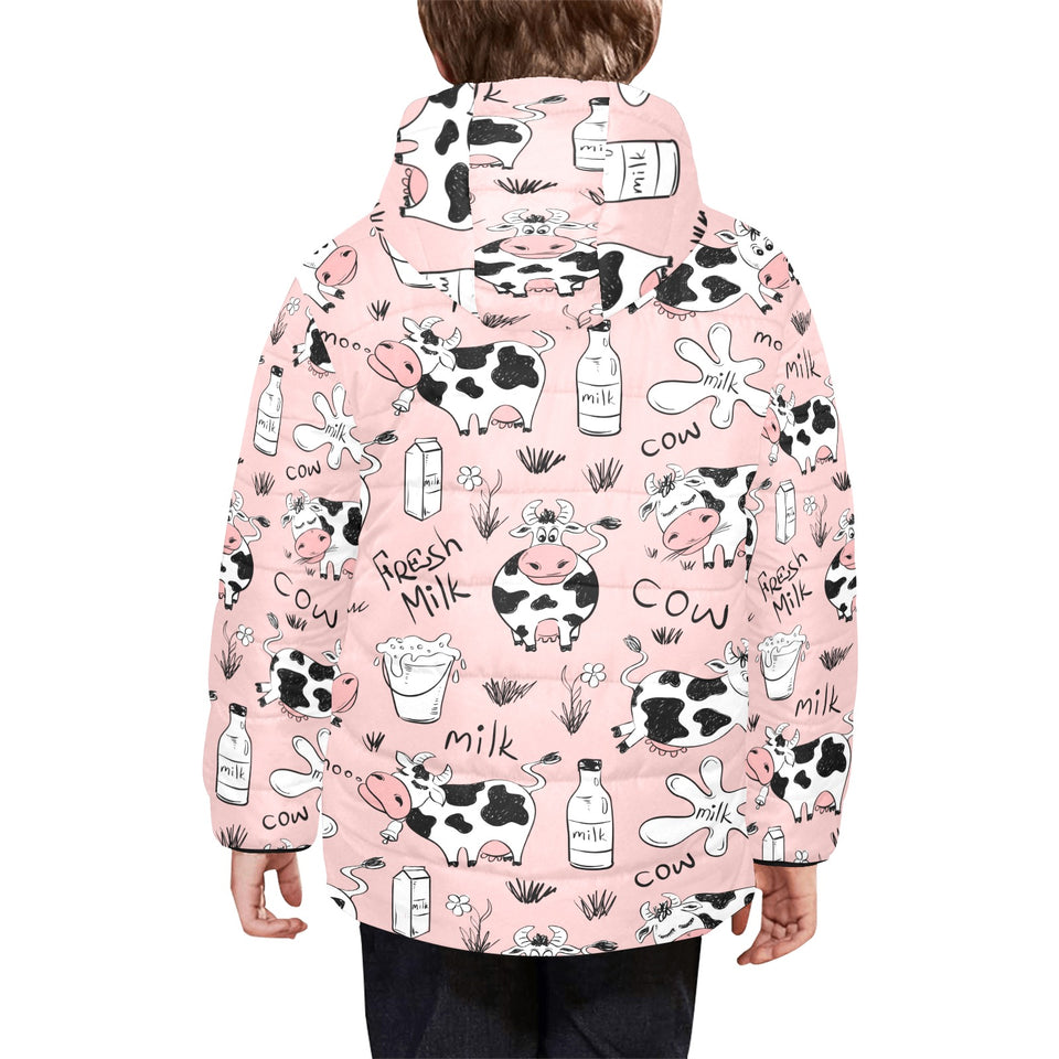 Cows milk product pink background Kids' Boys' Girls' Padded Hooded Jacket