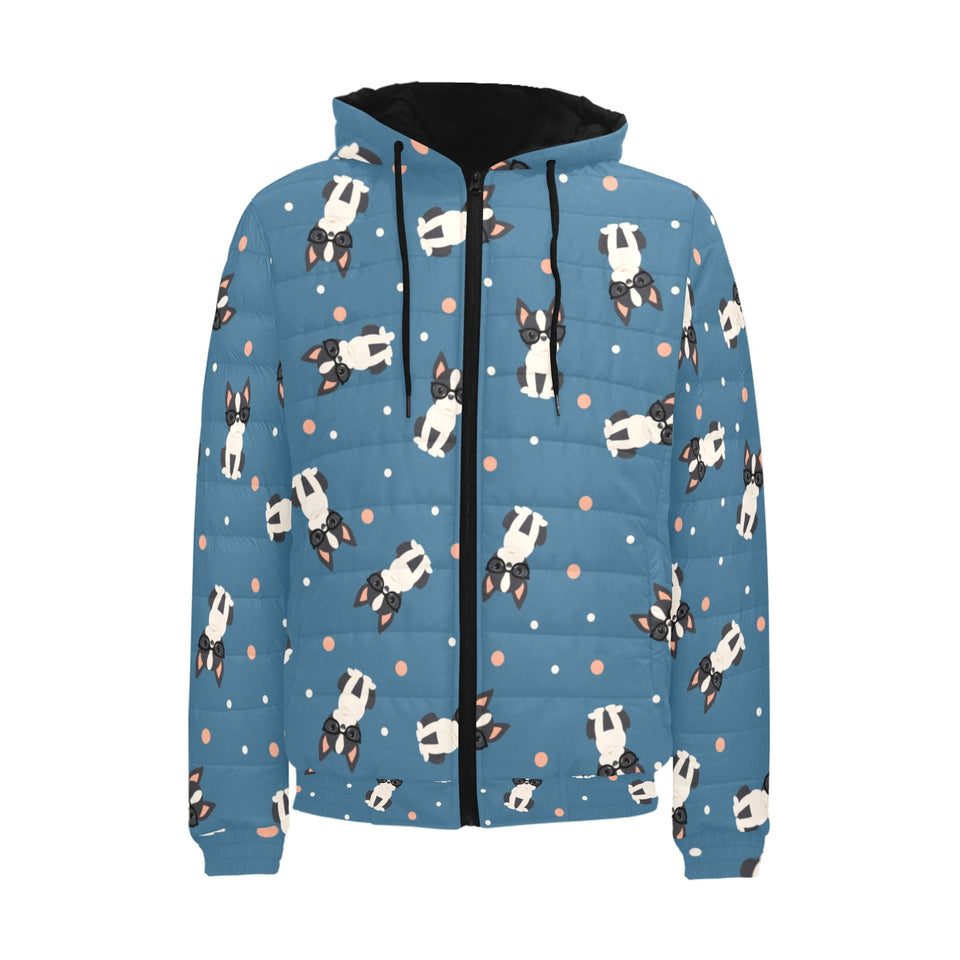 Cute boston terrier dog spattern Men's Padded Hooded Jacket