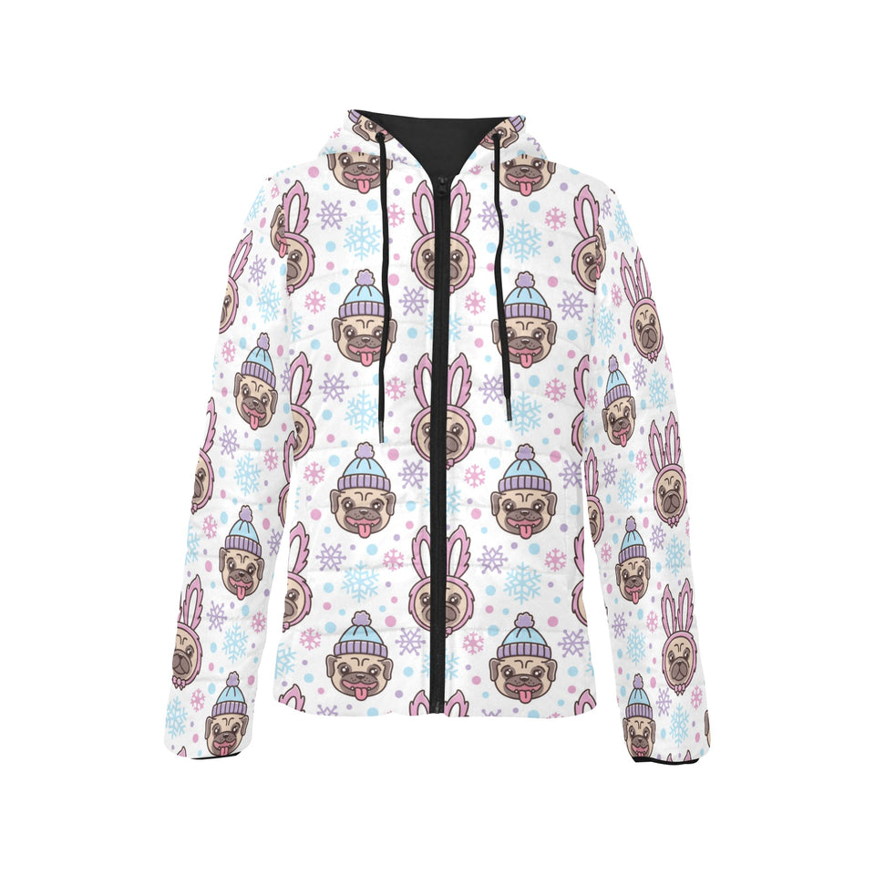 Cute pug hat rabbit costume pattern Women's Padded Hooded Jacket