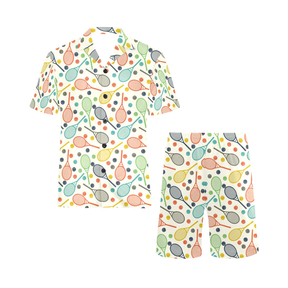Tennis Pattern Print Design 03 Men's V-Neck Short Pajama Set
