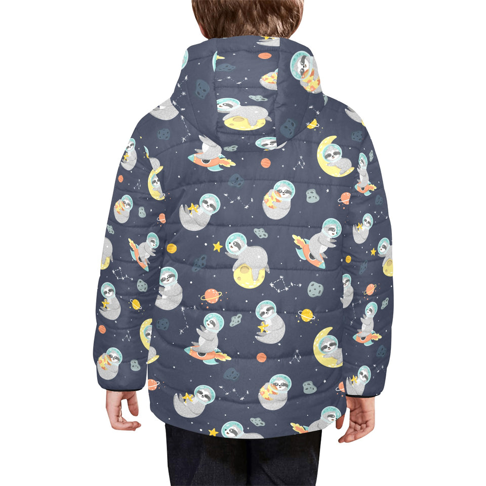 Cute sloth astronaut star planet rocket pattern Kids' Boys' Girls' Padded Hooded Jacket
