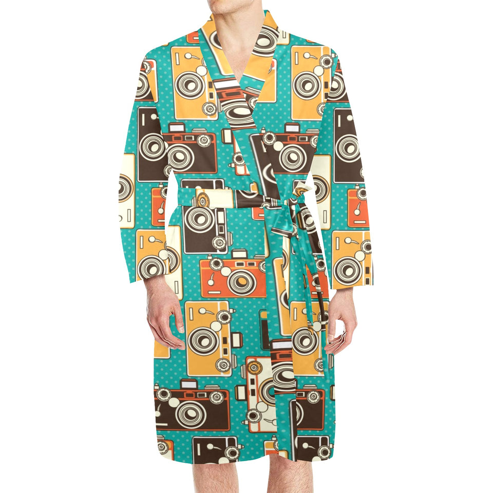 Camera Pattern Print Design 03 Men's Long Sleeve Belted Night Robe