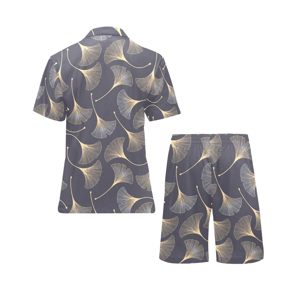 Gold ginkgo leaves Men's V-Neck Short Pajama Set
