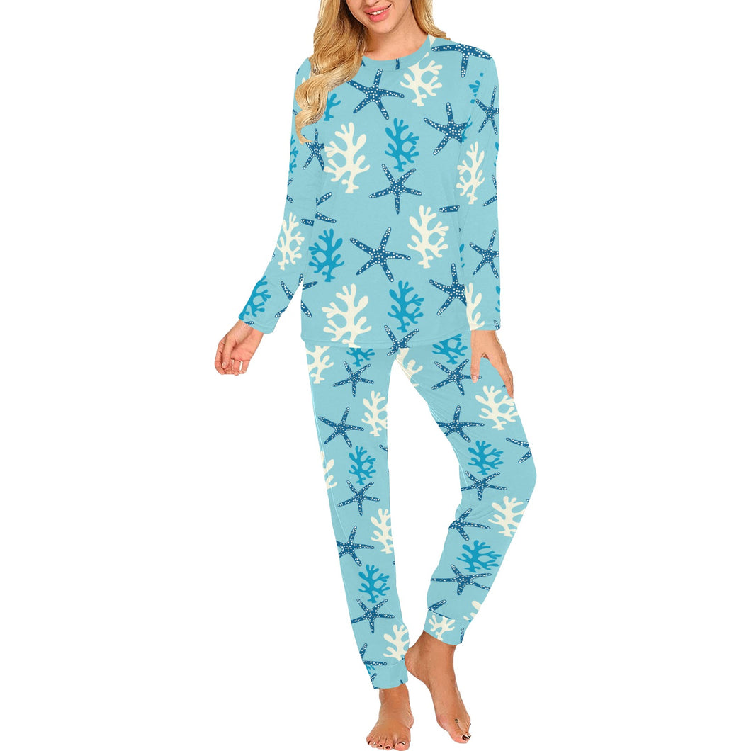 Blue starfish coral reef pattern Women's All Over Print Pajama Set