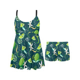 Lime ice flower pattern Chest Sexy Pleated Two Piece Swim Dress