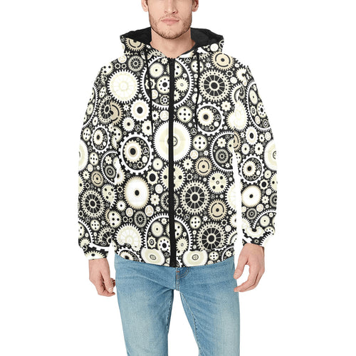 Gear Pattern Print Design 02 Men's Padded Hooded Jacket