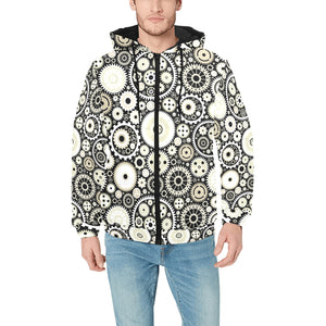 Gear Pattern Print Design 02 Men's Padded Hooded Jacket