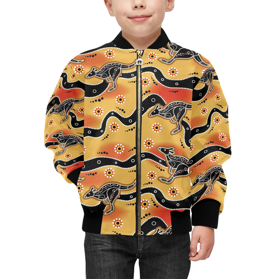 Kangaroo Australian aboriginal art pattern Kids' Boys' Girls' Bomber Jacket