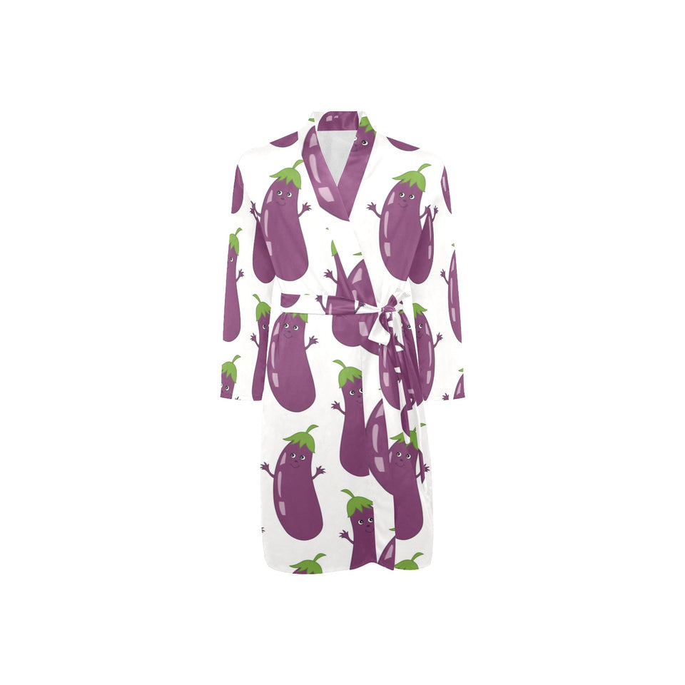 Eggplant Pattern Print Design 01 Men's Long Sleeve Belted Night Robe