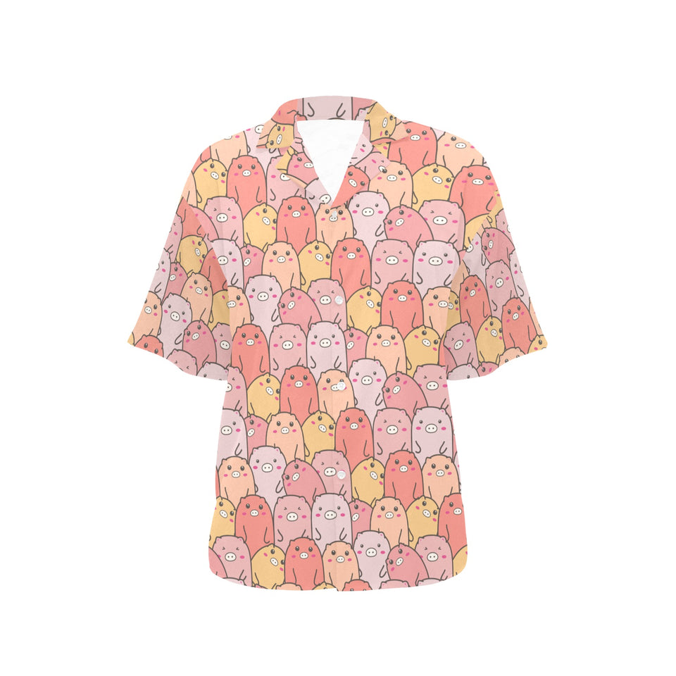 Pig Pattern Print Design 04 Women's All Over Print Hawaiian Shirt