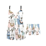 lama Alpaca cactus hand drawn pattern Chest Sexy Pleated Two Piece Swim Dress