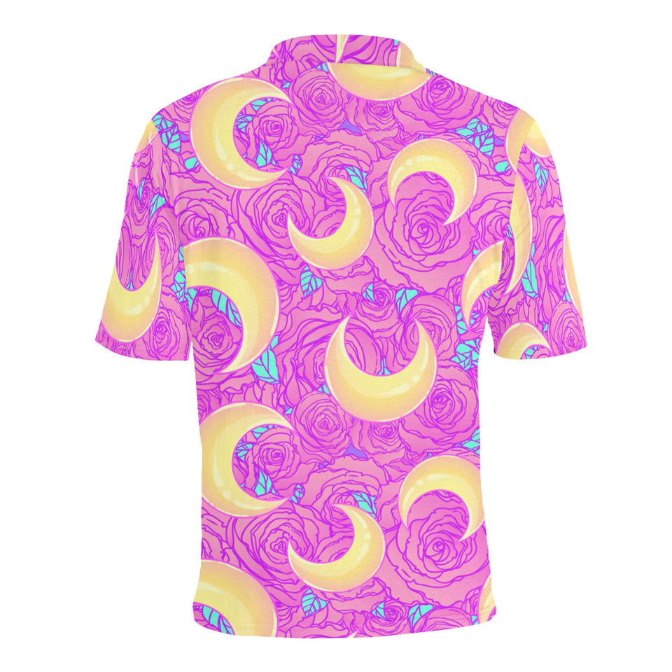 Moon pink rose background Men's All Over Print Polo Shirt