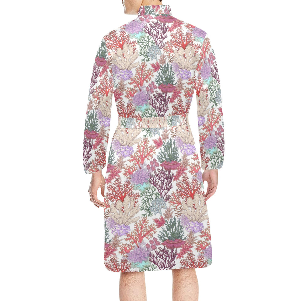 Coral Reef Pattern Print Design 03 Men's Long Sleeve Belted Night Robe