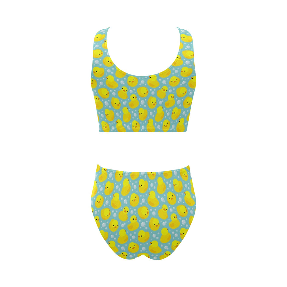 Duck Pattern Print Design 03 Chest Bowknot High Waisted Bikini Swimsuit