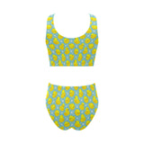 Duck Pattern Print Design 03 Chest Bowknot High Waisted Bikini Swimsuit