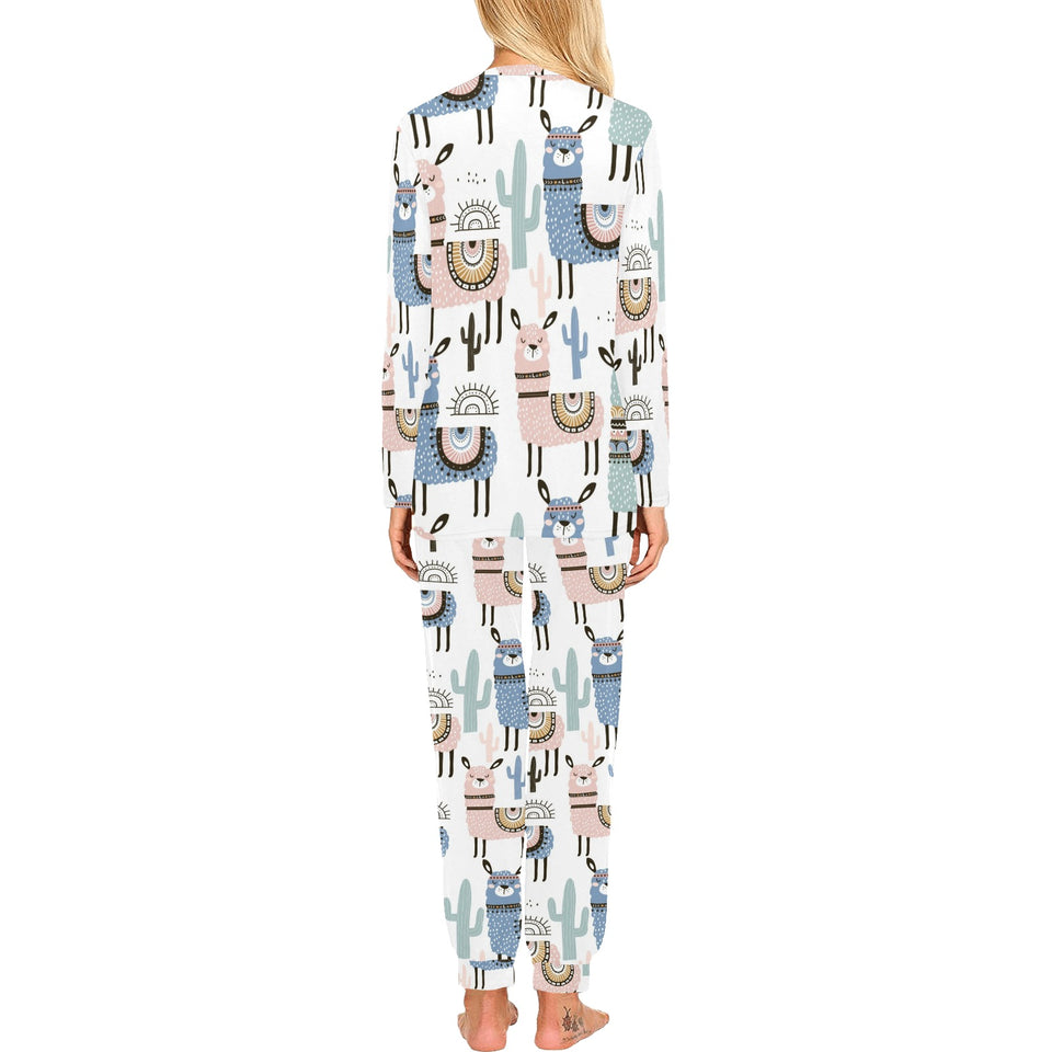 lama Alpaca cactus hand drawn pattern Women's All Over Print Pajama Set
