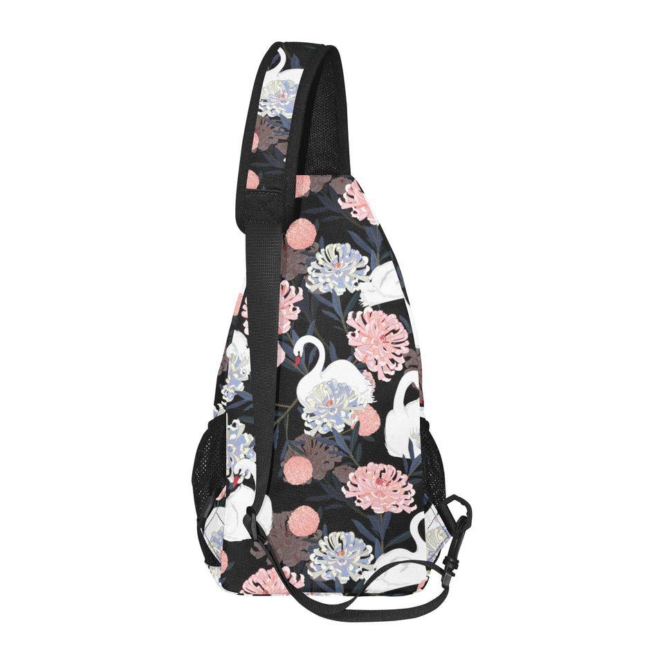 white swan blooming flower pattern All Over Print Chest Bag