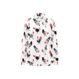 Cool rooster chicken cock floral ornament backgrou Women's Long Sleeve Polo Shirt