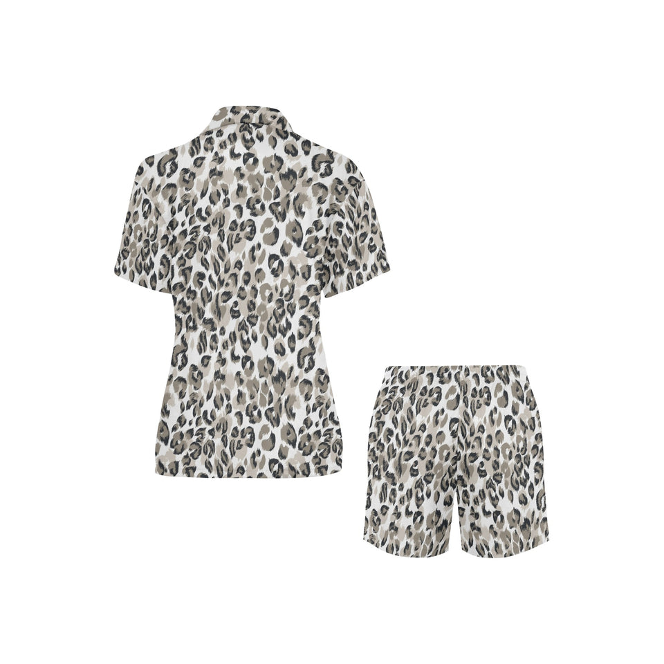 Leopard skin print pattern Women's V-Neck Short Pajama Set