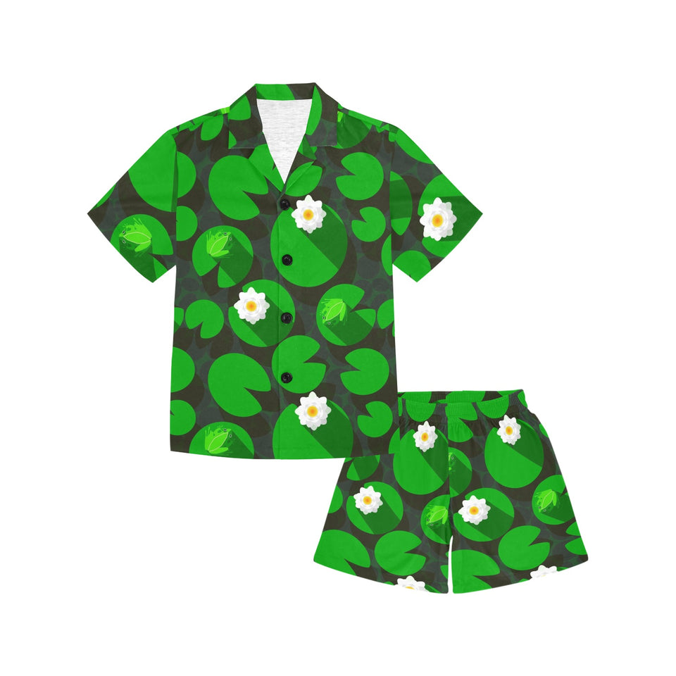 Frog waterlily pattern Kids' Boys' Girls' V-Neck Short Pajama Set