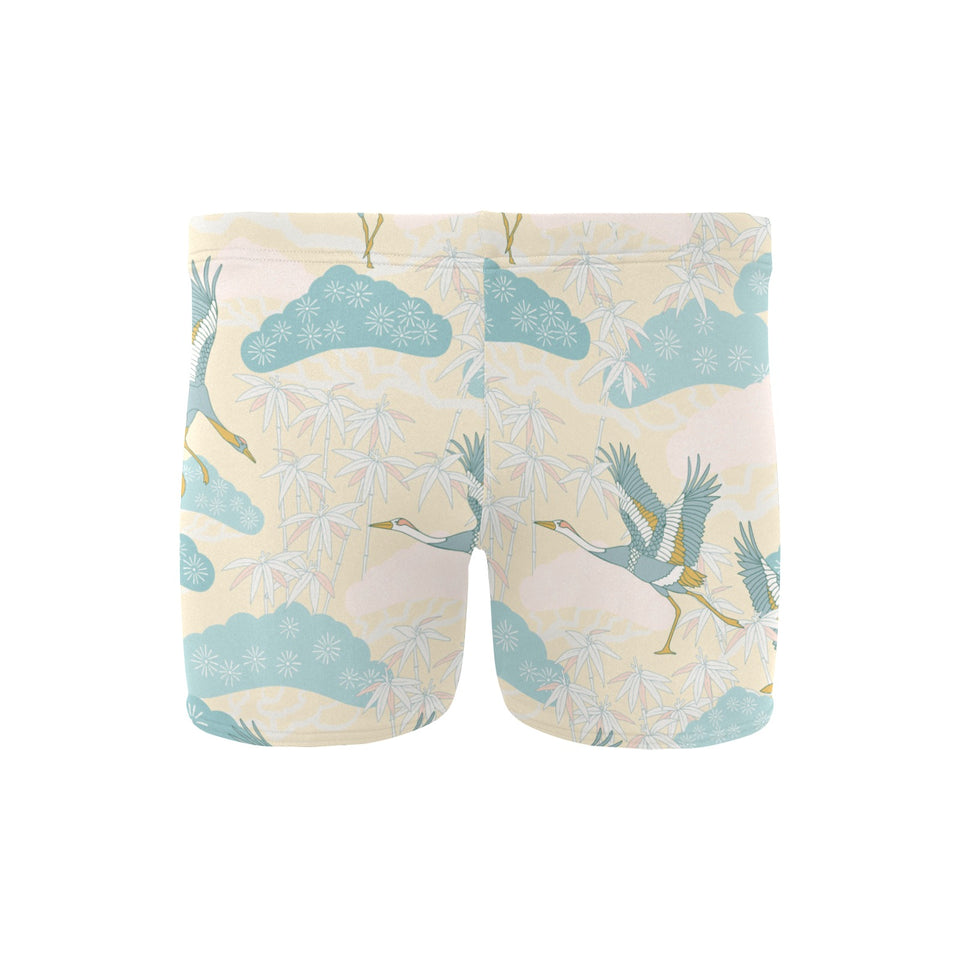 Bonsai bamboo stork japanese pattern cream theme Men's Swimming Trunks