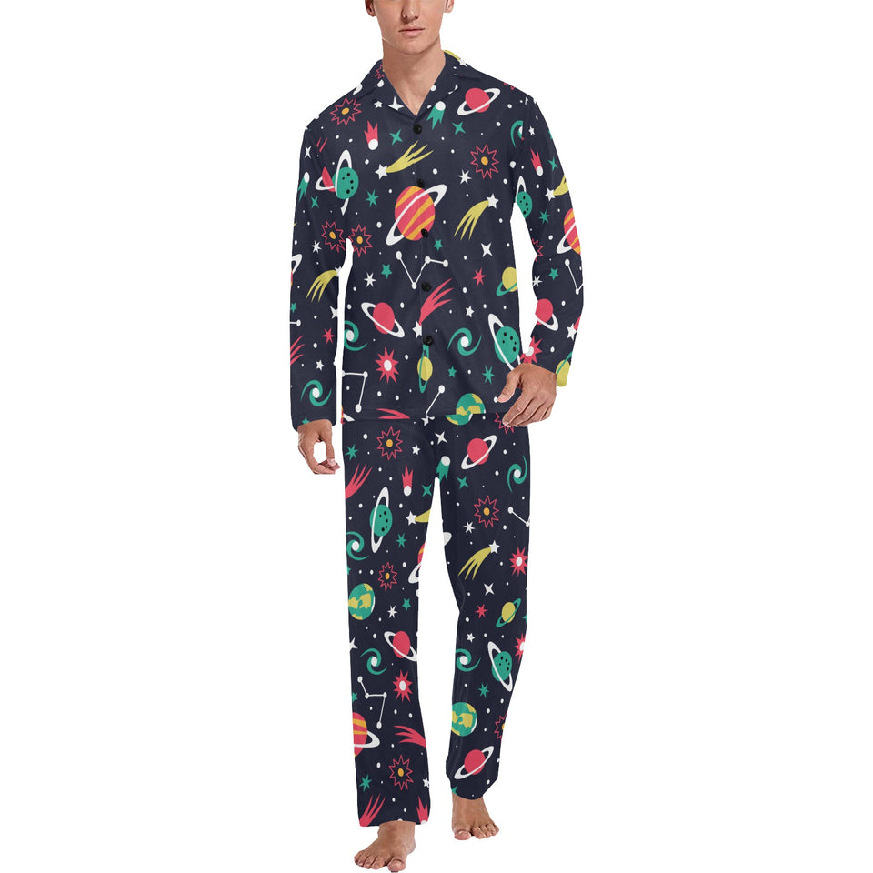 colorful space pattern planet star Men's Long Pajama Set