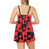 Casino Cards Suits Pattern Print Design 02 Chest Sexy Pleated Two Piece Swim Dress