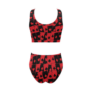 Casino Cards Suits Pattern Print Design 02 Chest Bowknot High Waisted Bikini Swimsuit