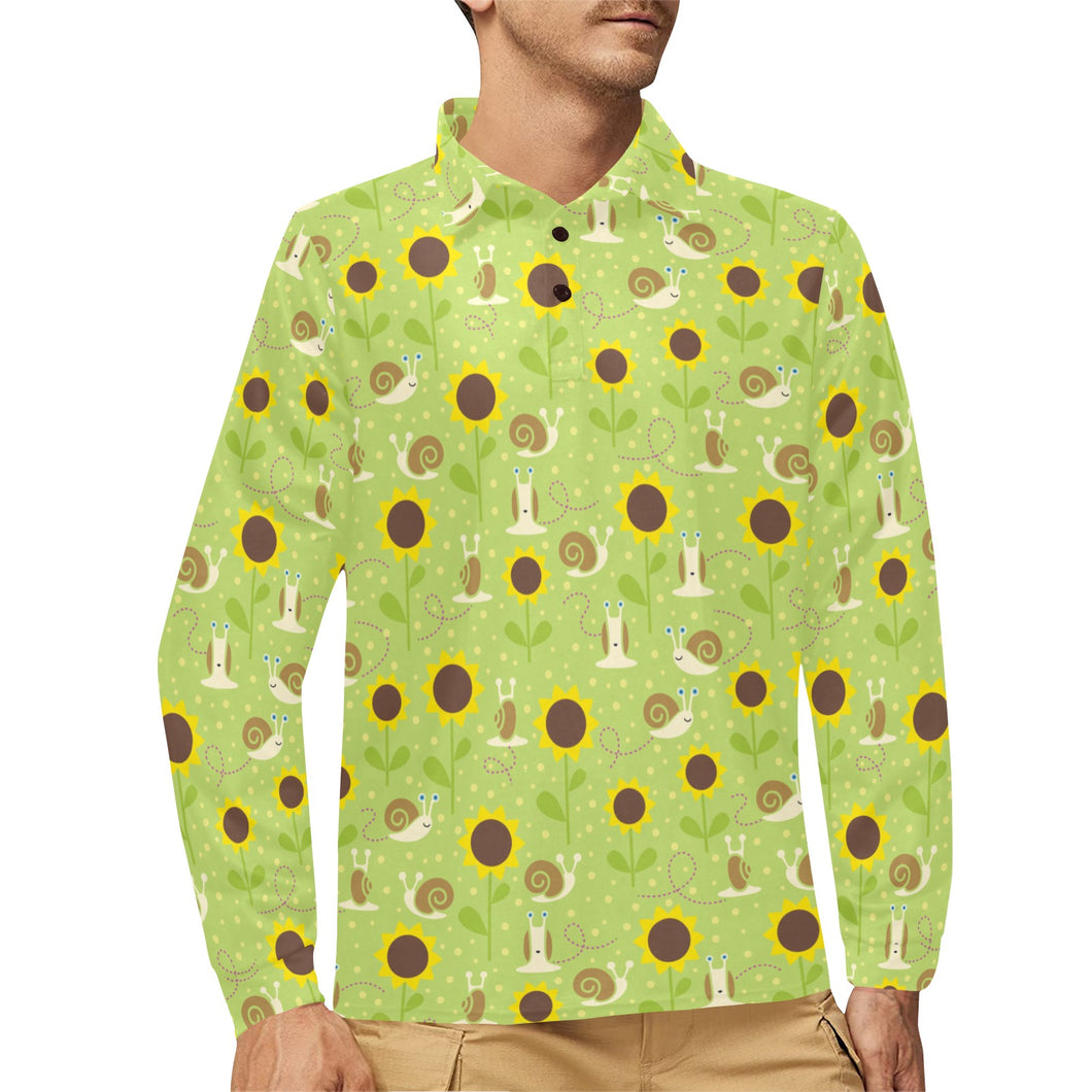 Snail Pattern Print Design 01 Men's Long Sleeve Polo Shirt