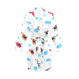 Watercolor helicopter cloud pattern Women's Long Sleeve Belted Night Robe