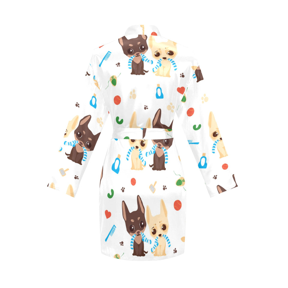 Cute Chihuahua dog pattern Women's Long Sleeve Belted Night Robe