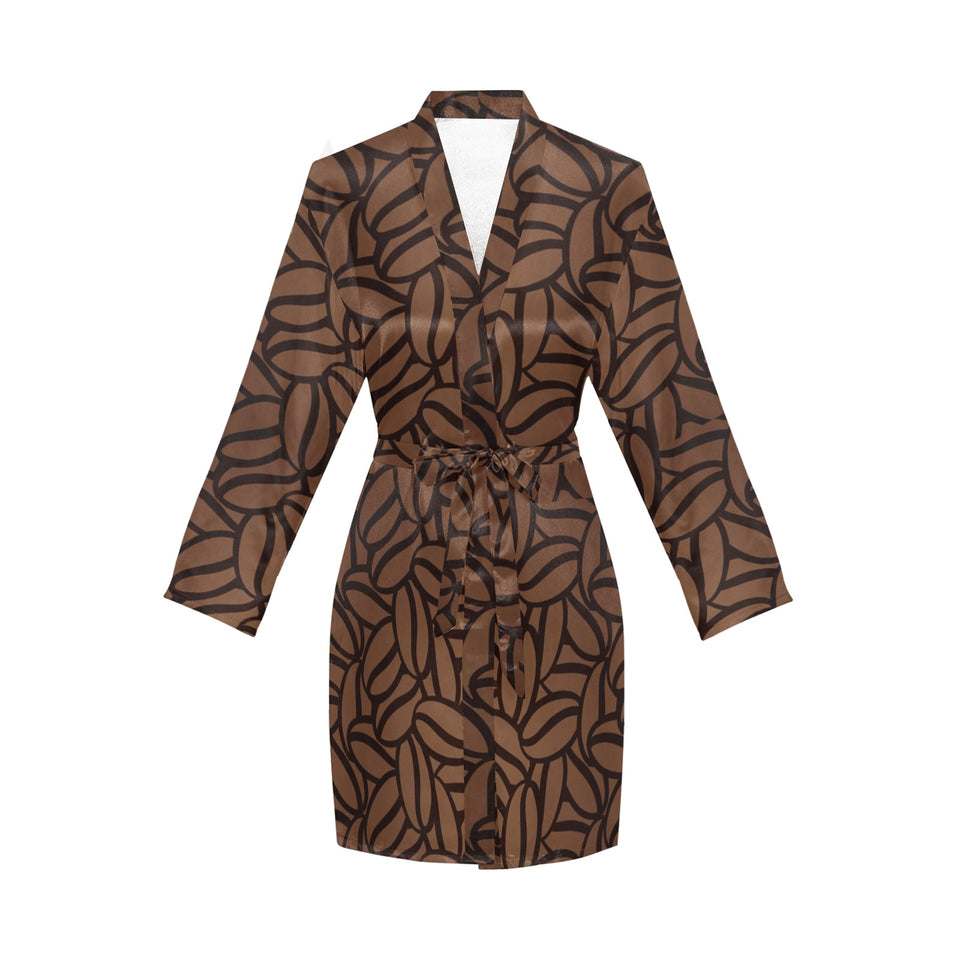 coffee bean pattern Women's Long Sleeve Belted Night Robe