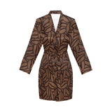 coffee bean pattern Women's Long Sleeve Belted Night Robe