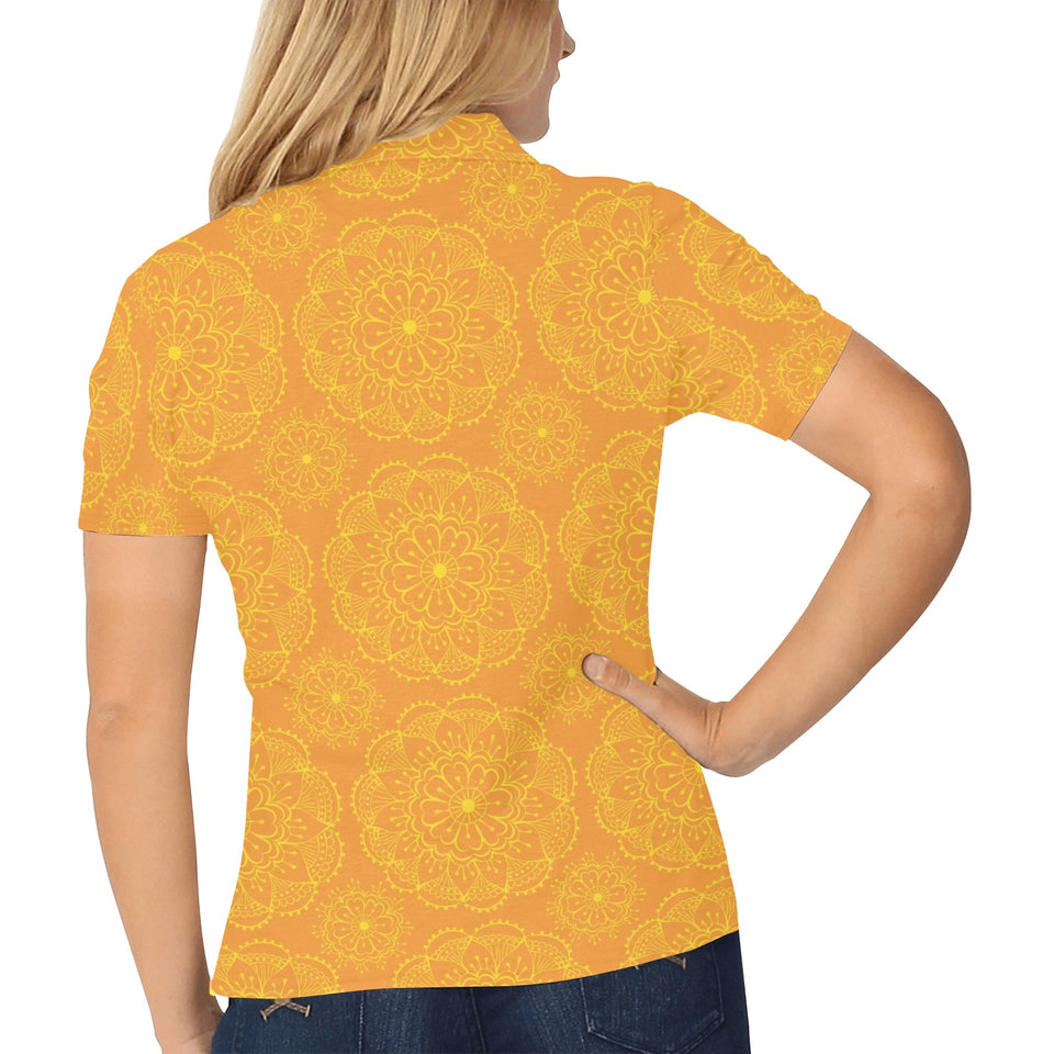 Orange traditional indian element pattern Women's All Over Print Polo Shirt