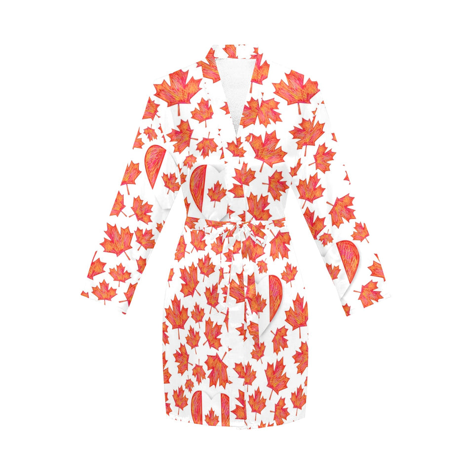 Canada Pattern Print Design 02 Women's Long Sleeve Belted Night Robe