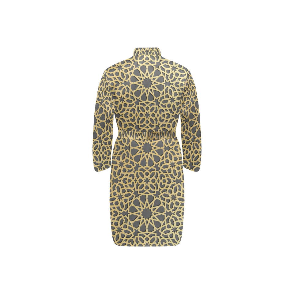 arabic star gold pattern Men's Long Sleeve Belted Night Robe