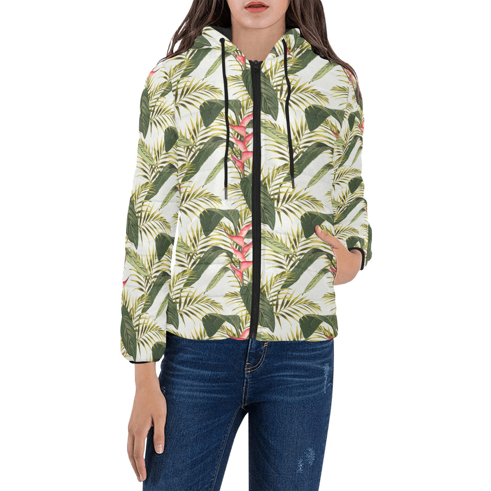 heliconia pattern Women's Padded Hooded Jacket