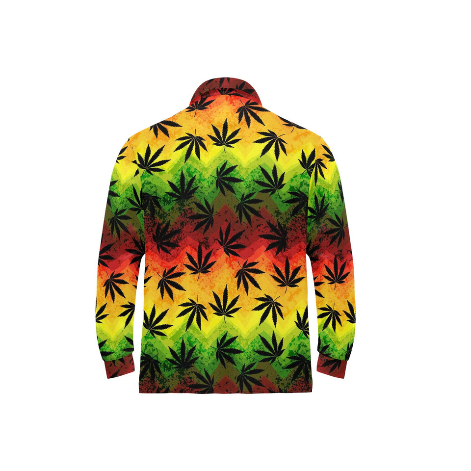 Canabis Marijuana Weed Pattern Print Design 03 Men's Long Sleeve Polo Shirt