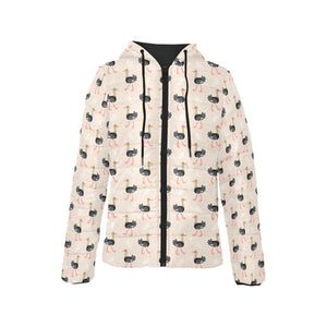 Ostrich Pattern Print Design 05 Women's Padded Hooded Jacket