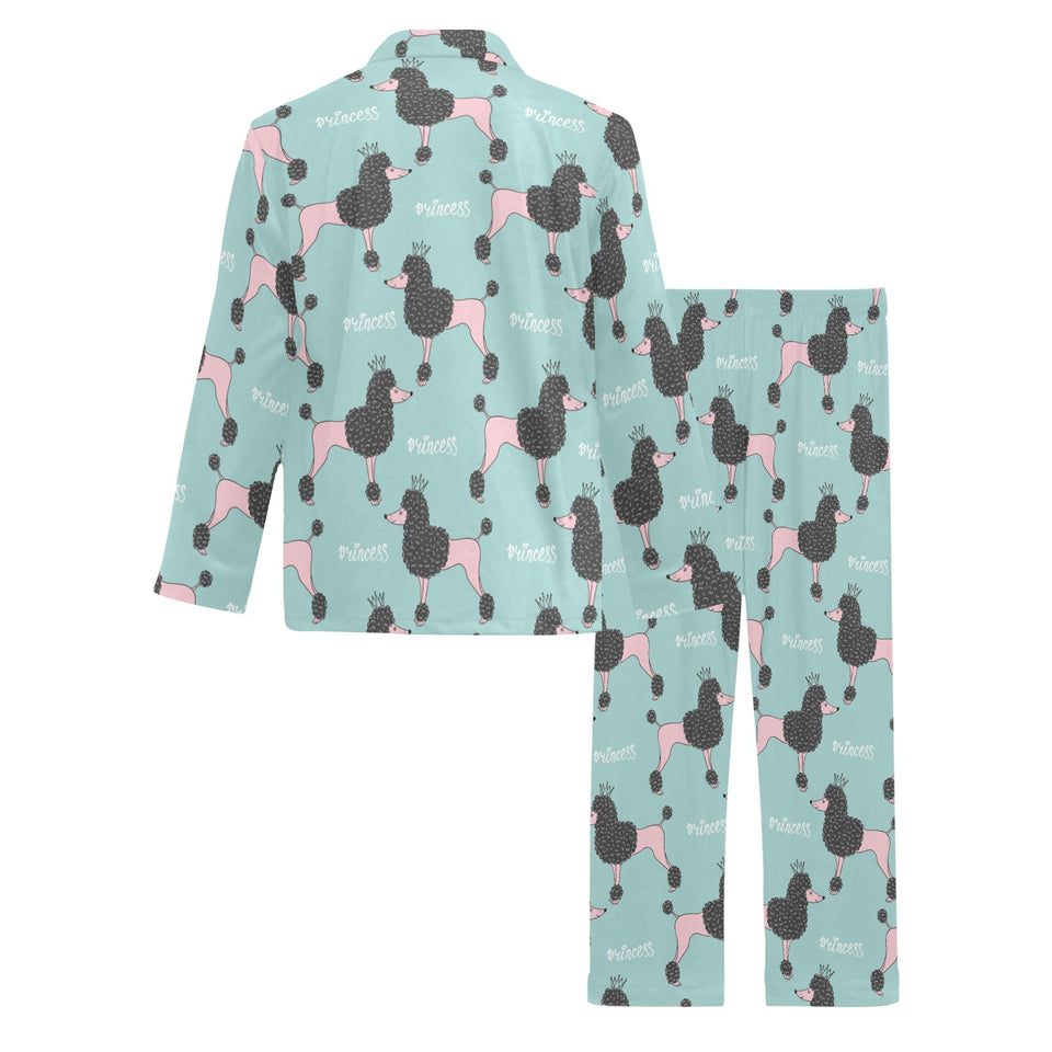 poodle dog green background Men's Long Pajama Set