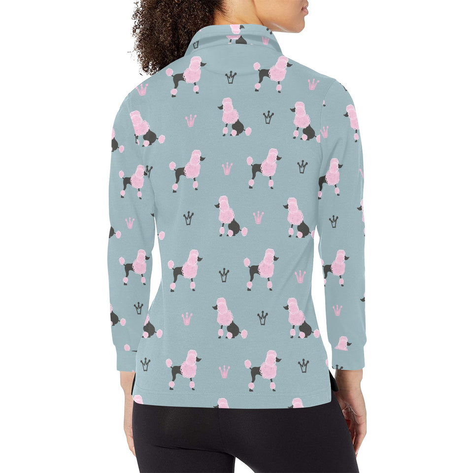 poodle dog pattern Women's Long Sleeve Polo Shirt